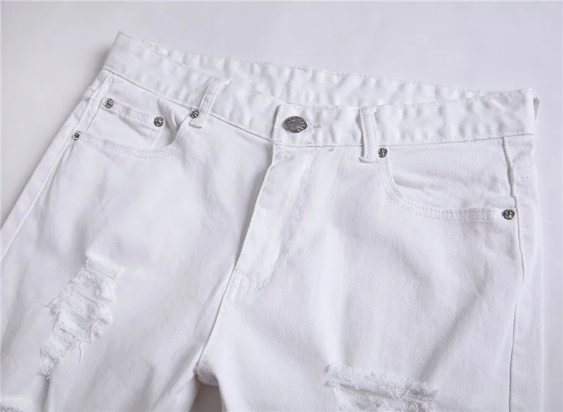 Новинка 2018 мужские модные облегающие джинсы на молнии брендовые рваные белые