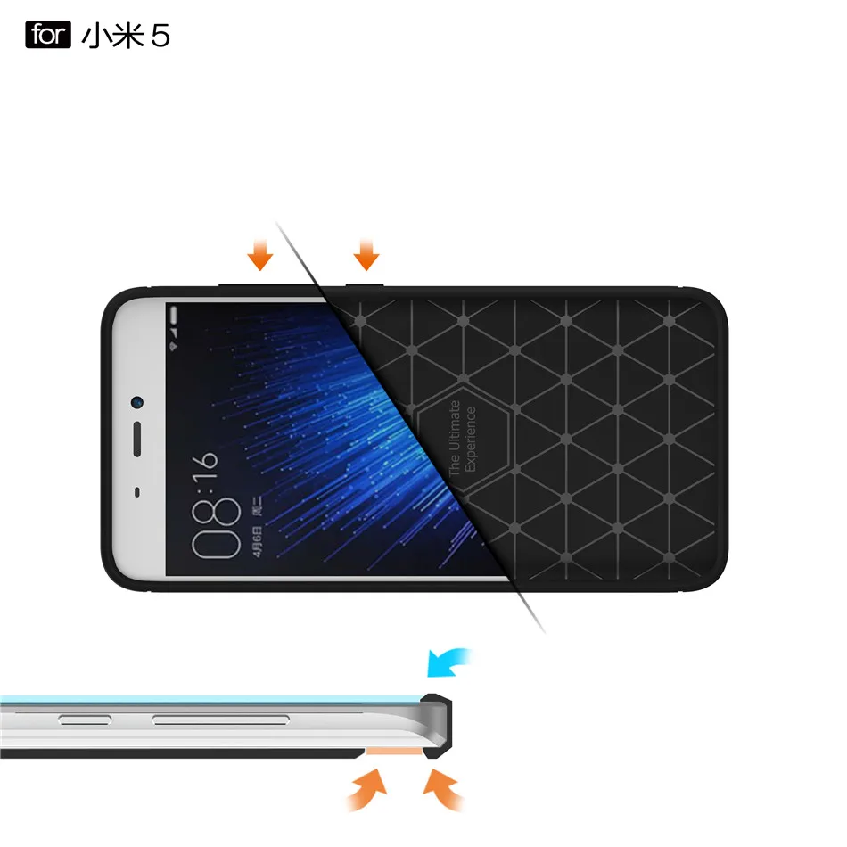 Чехол MAKAVO для Xiaomi Mi 5 текстура из углеродного волокна Матовая Мягкая силиконовая