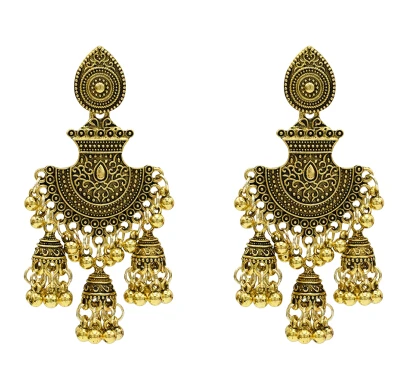 Gold Индийские Jhumka окисленные Эффектные серьги Бохо этнические большие висячие Pendientes винтажные Oorbellen египетские ювелирные украшения в этническом стиле Afghan Turk - Окраска металла: Gold