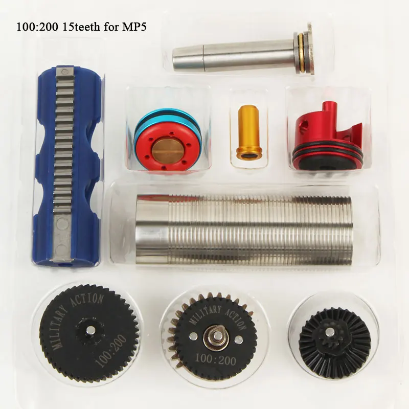 15teeth MP5 V2 Tactifans 100:200 высокоскоростная шестерня 15 зубьев поршневой цилиндр поршневая головка пружинная направляющая насадка Настройка Набор для M4/AK/G36/MP5 серии - Цвет: 15teeth MP5 V2
