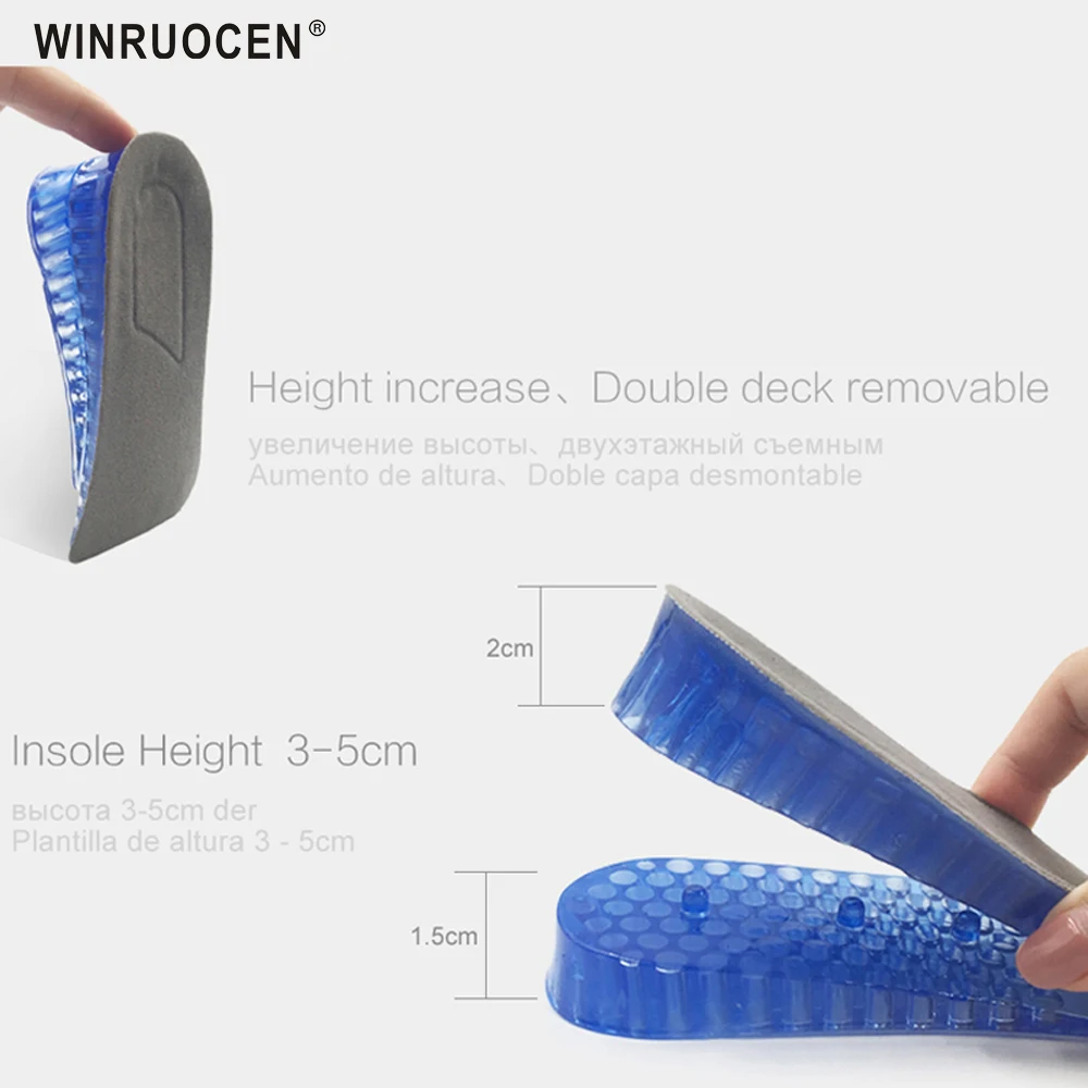 WINRUOCEN, силиконовые гелевые стельки для мужчин и женщин, стелька для увеличения роста, ортопедические массажные вставки для обуви, амортизация, Shoepad
