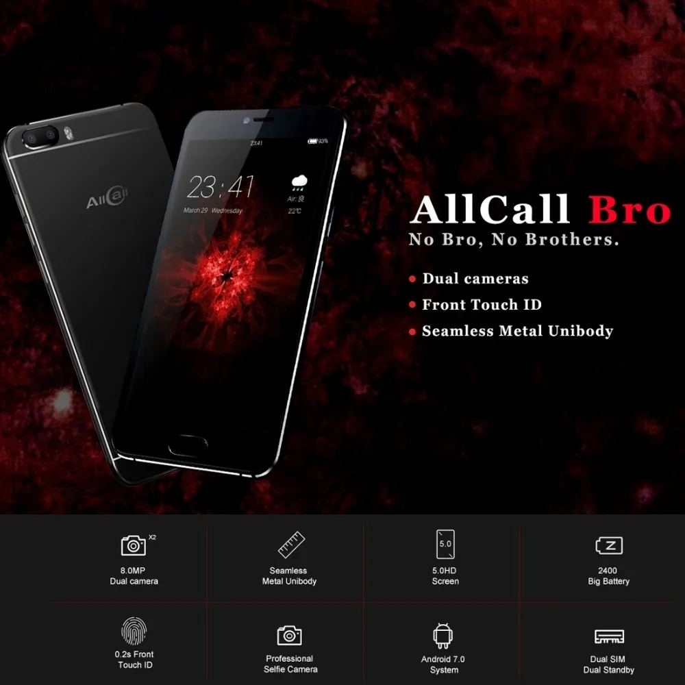 AllCall Bro ОЗУ 1 Гб ПЗУ 16 смартфоны с распознаванием отпечатков пальцев 5 0 дюйма Android 7