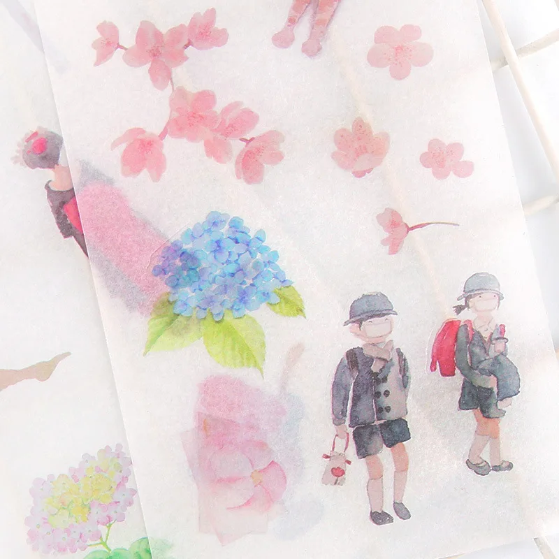 

6pcs/pack flower pink washi paper kawaii cute sticker stationary sticky school kids gift for planner scrapbooking decorative