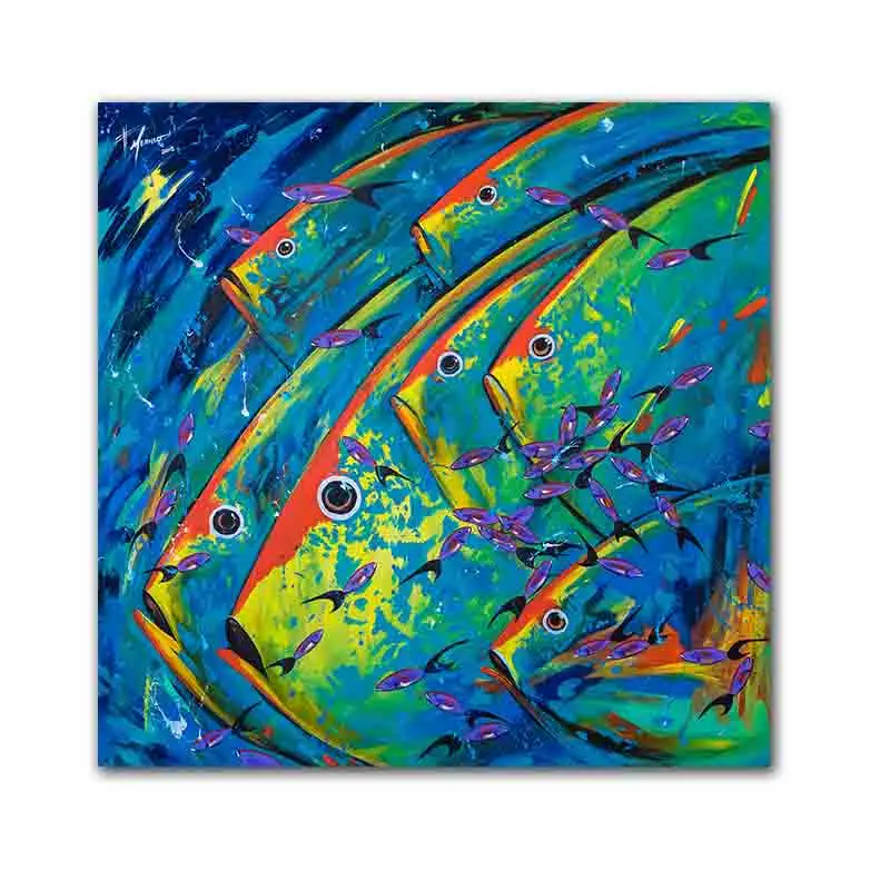 

GoldLife Wall Art Picture Abstract Animals Oil Painting Print Fish on Canvas Cuadros Wall Art Picture For Living Room Decor