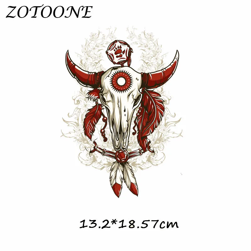 Термоклейкие нашивки ZOTOONE для одежды клевые с красными перьями и головой быка