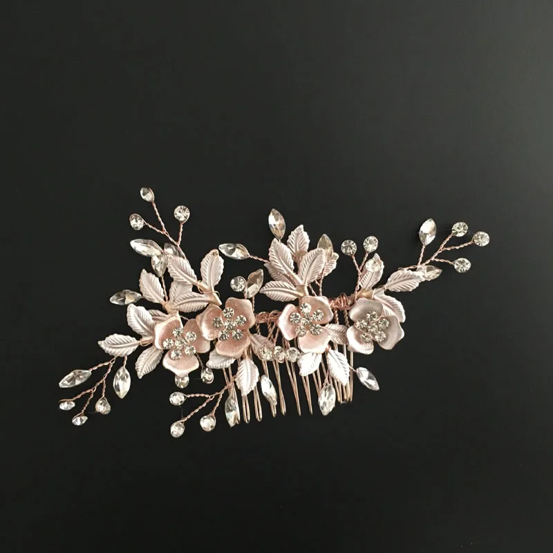 

Floralbride Handmade Wired Rhinestones Crystals Pearls Flower Leaf Wedding Hair Comb Bridal Headpiece Hair Accessories