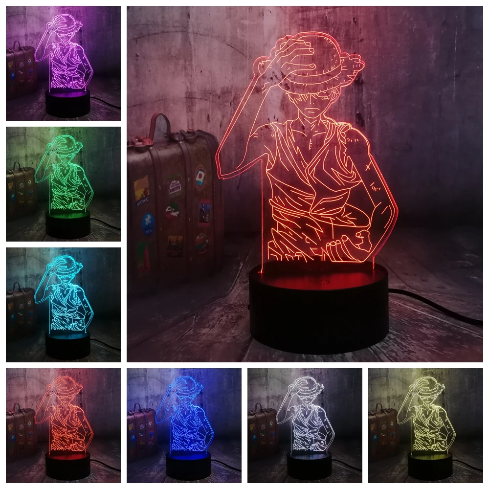 Японское аниме One Piece Monkey D. Luffy 3D светодиодный иллюзионный Ночной светильник 7