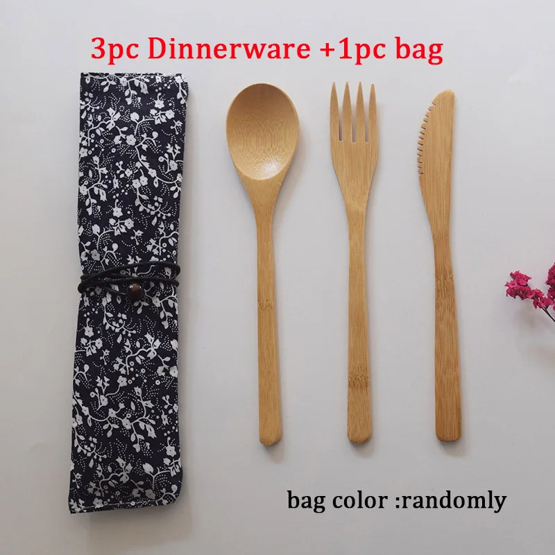3pc-bag 3 шт./компл. деревянный столовый набор еды бамбуковые палочки Ножи суповая ложка Питание набор столовых приборов с тряпичной сумкой в комплекте Кухня Пособия по кулинарии инструменты посуда - Цвет: 3pc-bag