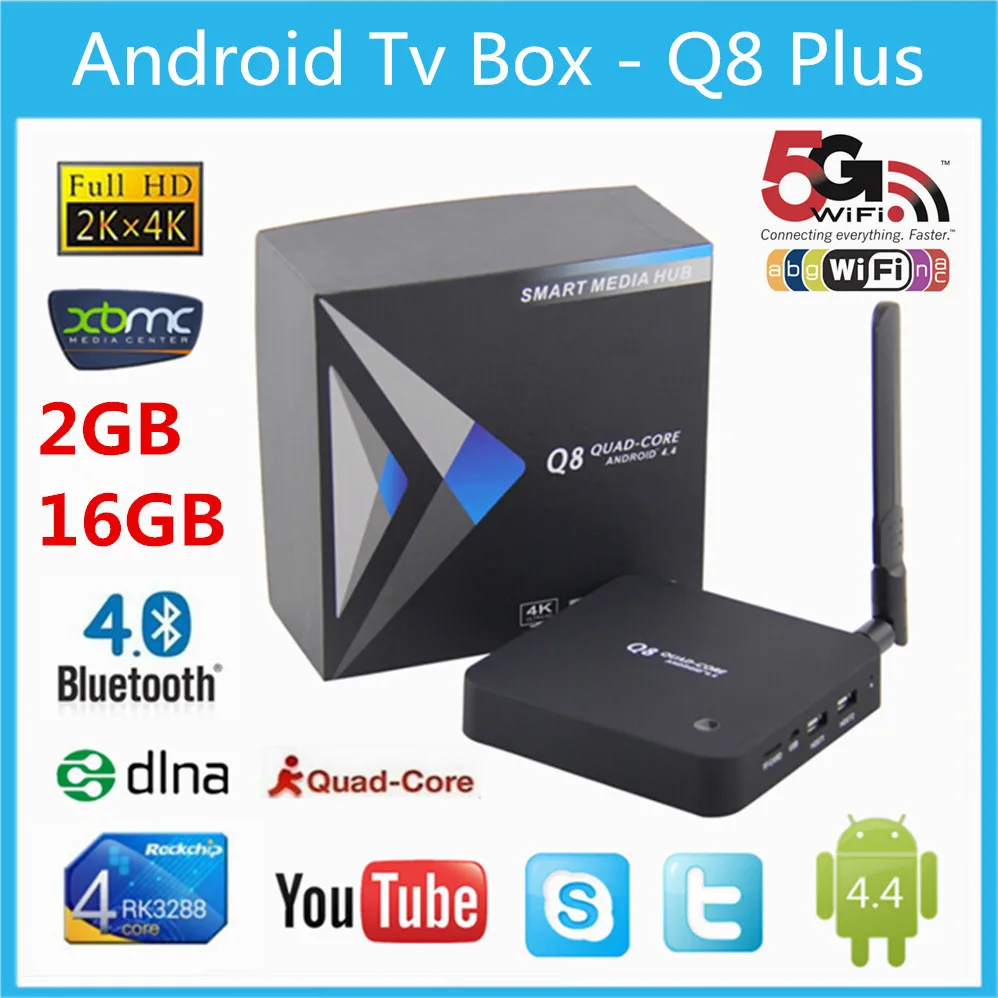New Arrival ! 8Q  RK3288 Android tv box Quad Core 2GB+8GB  4K*2K Mail-T7 Support 2.4GHZ/5.8GHZ Dual WiFi DLNA  1080P Bluetooth