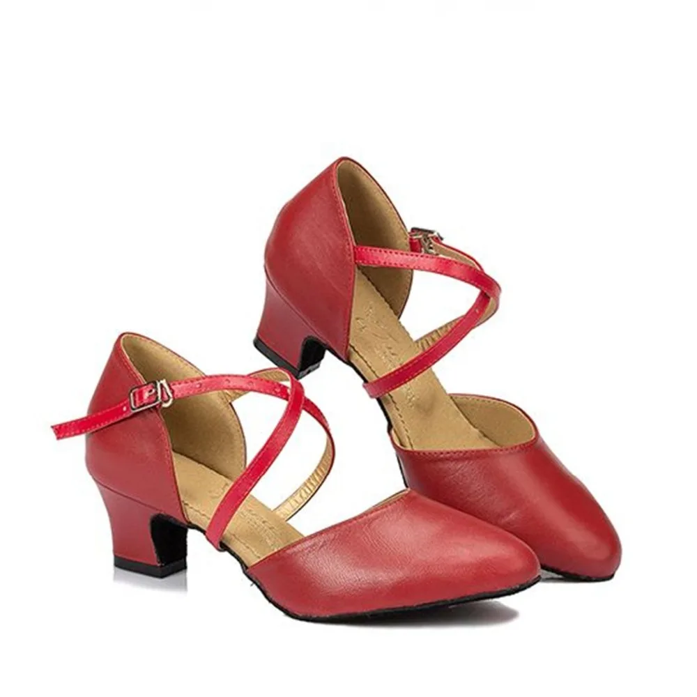 HXYOO Comfortable Red Black Tan Salsa Zapatos De Baile Heels 4.5-8.5 cm Ballroom Latin Dance Shoes Closed Toe For Women JYG434 | Спорт и