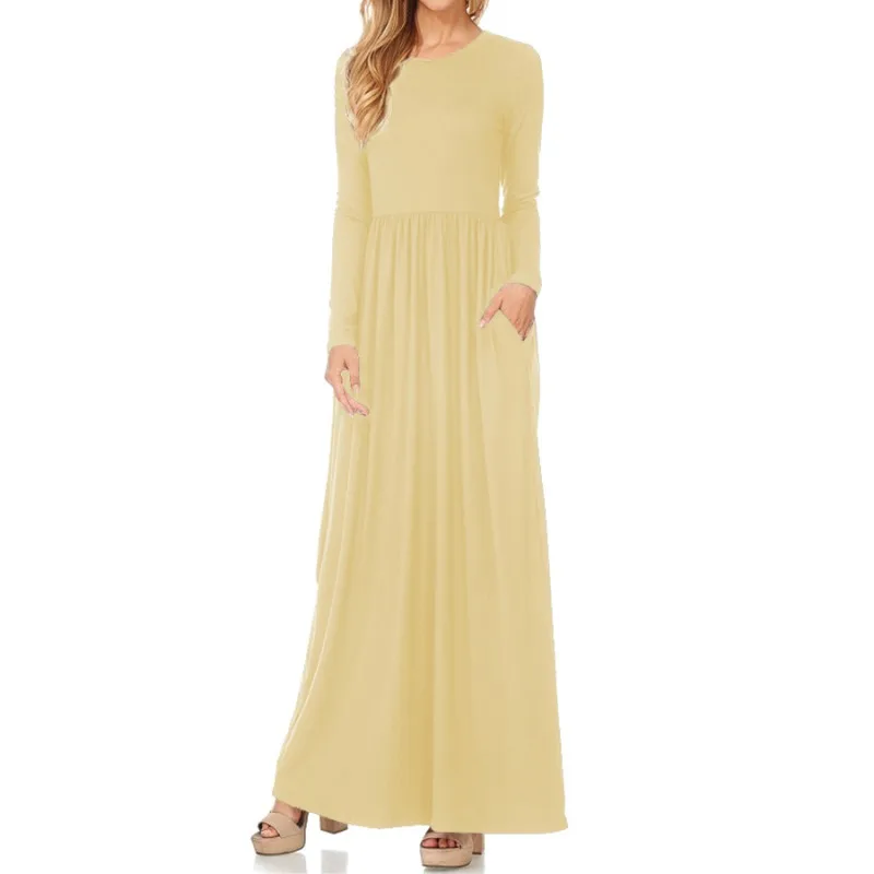 2018 женское платье с круглым вырезом и длинным рукавом осеннее модное большого