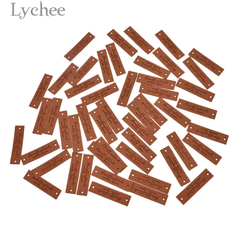 Этикетки Lychee из искусственной кожи ручной работы 50 шт. круглые прямоугольные