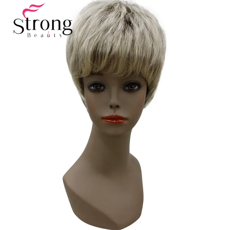 StrongBeauty очень короткие черные челки полный синтетический парик выбор цвета