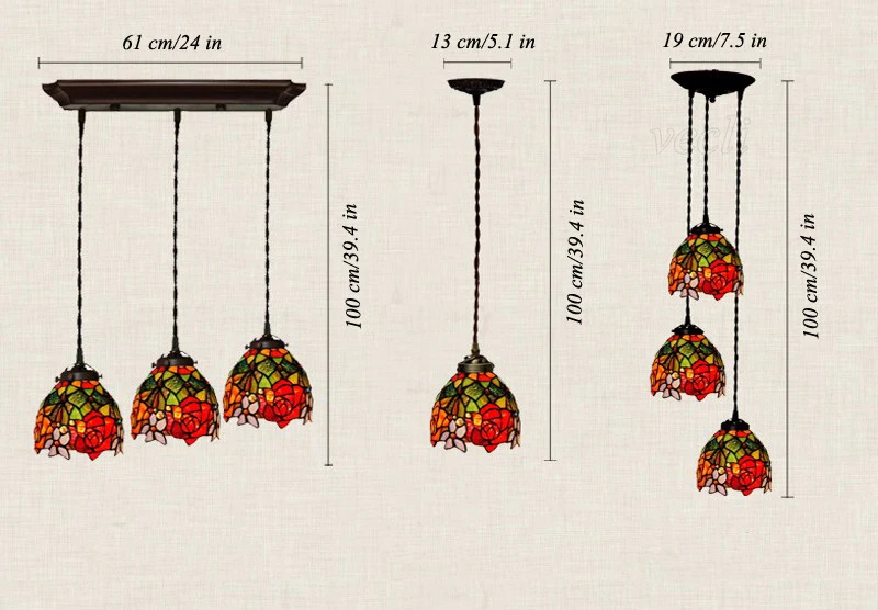 Роскошные Ретро Винтаж Tiffanylamp пятнистости Стекло цветок ресторан Обеденная люстры три светодиодных E27 держатель лампы