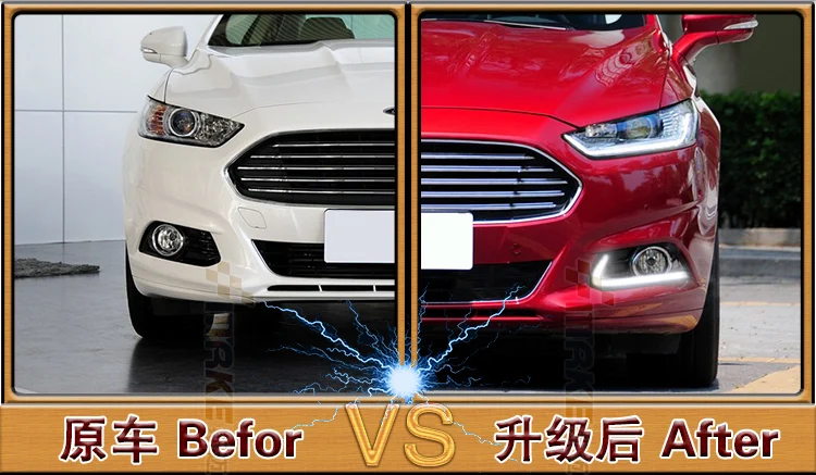 Светодиодный комплект DRL для Ford Mondeo Fusion 2013- Светодиодный дневной ходовой светильник, Белый светодиодный желтый указатель поворота с отверстием для противотуманной фары