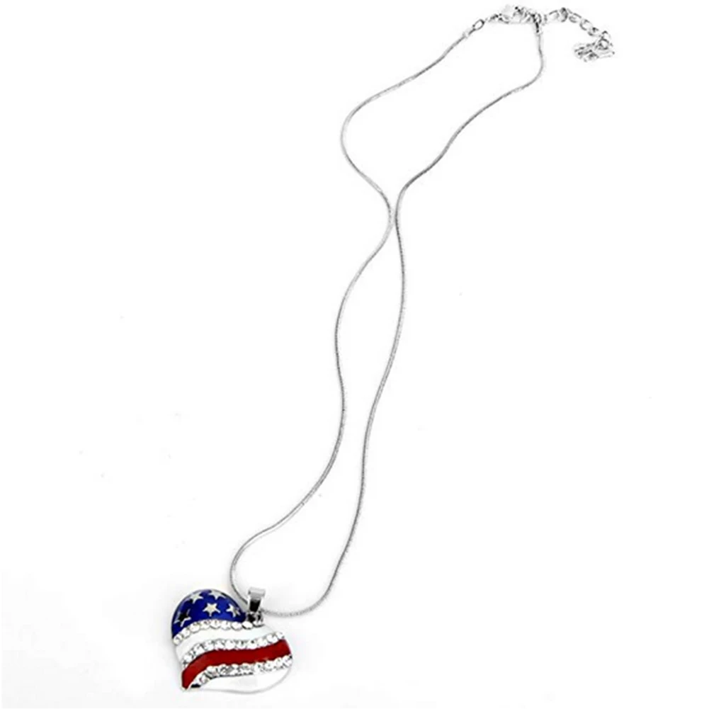 Women Necklace Heart Shape Rhinestone Star Pendant American Flag Pattern Usa Diamante Love For | Украшения и аксессуары
