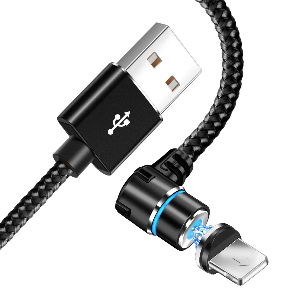 Black 8Pin Cable Магнитный зарядный usb-кабель Олаф для iPhone, Micro USB type C, мобильный телефон, 90 градусов, L форма, быстрая зарядка, магнитные зарядные кабели - Цвет: Black 8Pin Cable