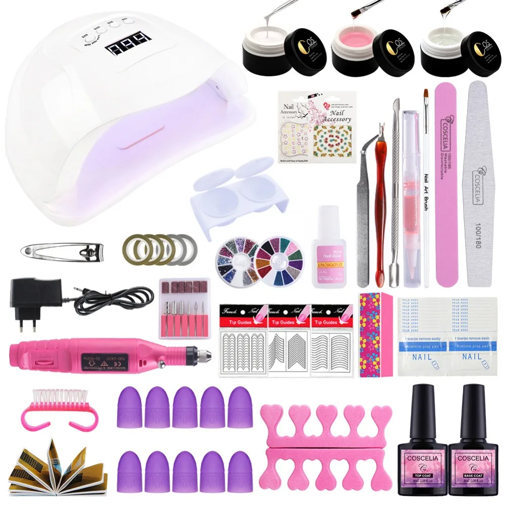 Nail Art Tool 12/72W UV Lamp& 2 Color Soak Off Gel Nail Top Base Coat Gel Nail Polish Kit Manicure Sets& Kits Varnish Set