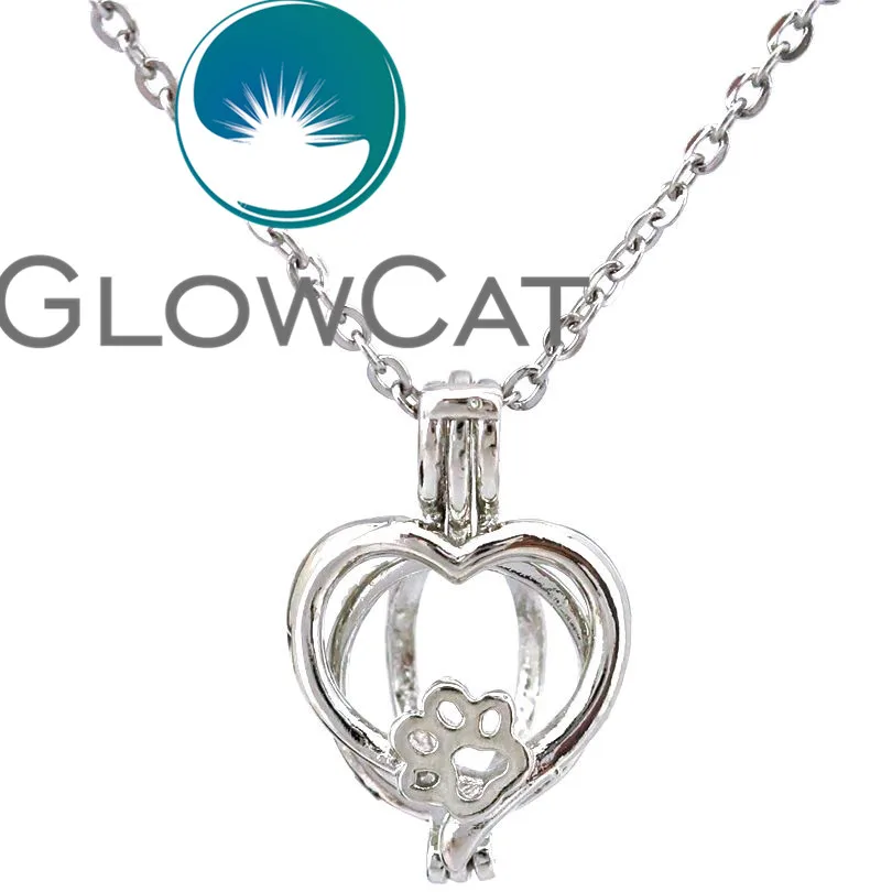 GLOWCAT KK644 серебро сердце лапа собаки бисер с принтом клетка эфирных масел