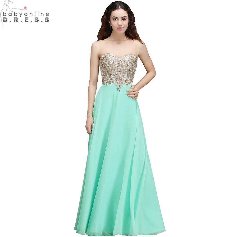 Vestido de Festa Longo Сексуальная Прямая спина кружева бисером Мятное зеленое вечернее