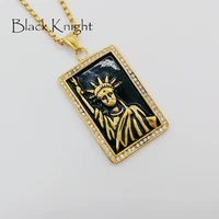 black knight 2021 america rhinestones statue of liberty tag pendant necklace stainless steel statue of liberty necklace blkn0653