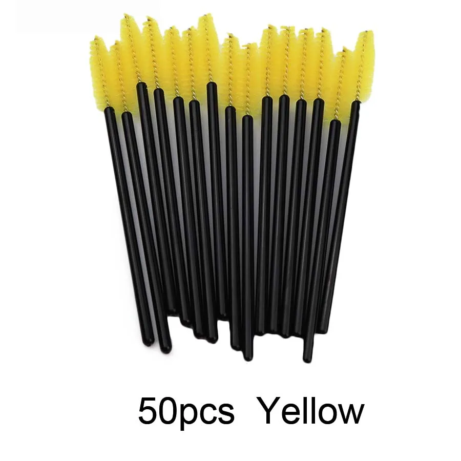 50pcs Yellow Кисть для макияжа, палочки для туши, 50 шт., кисть для бровей, Набор щеток для ресниц, одноразовая тушь для ресниц, принадлежности для наращивания ресниц - Цвет: 50pcs Yellow