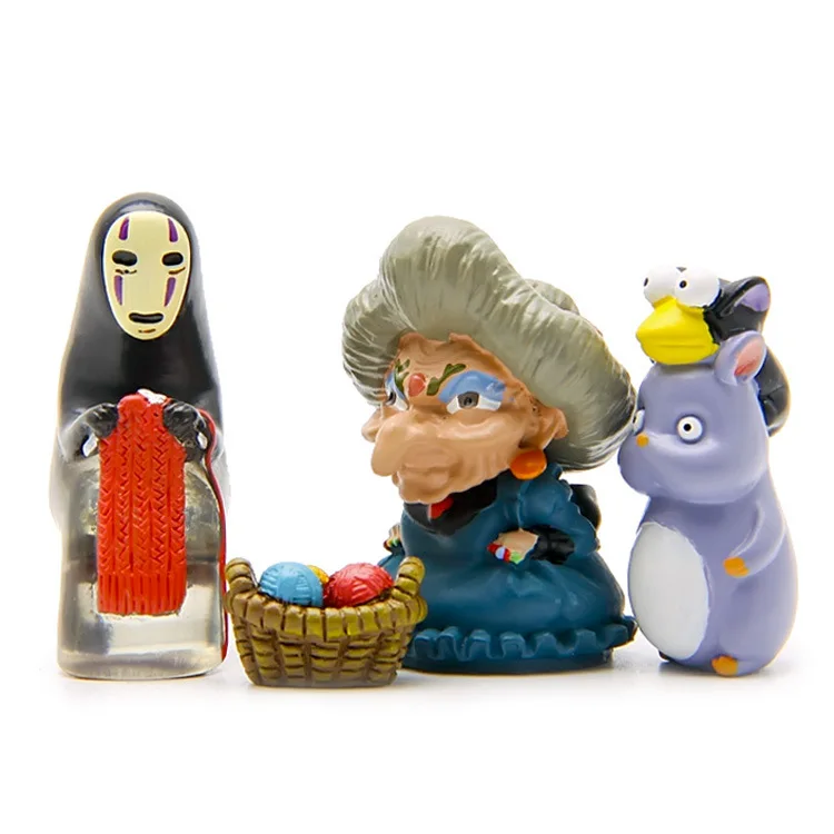 

4pcs/set Spirited Away No Face Man+Soup mother+Wool basket+Mouse Toy Figures Set Studio Ghibli Hayao Miyazaki Kaonashi Dolls