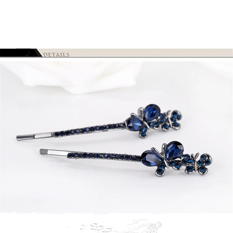 1 пара модные хрустальные стразы Бабочка Винтажные заколки пряжки для волос