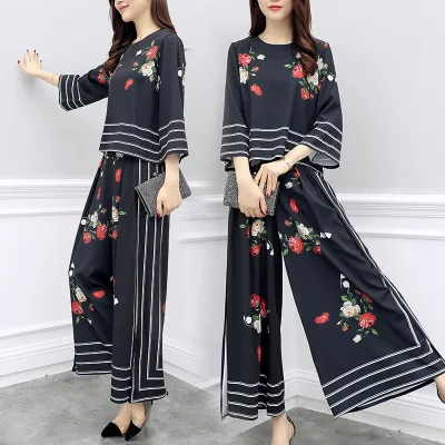 2019 Новый женский весенний комплект из двух предметов большой размер шифоновый