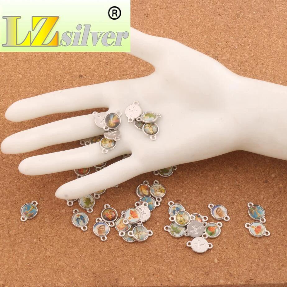 

48PCS Catholic Religious Church Medals Saints Cross Connector Charm Beads Alloy Handmade Jewelry DIY L1805
