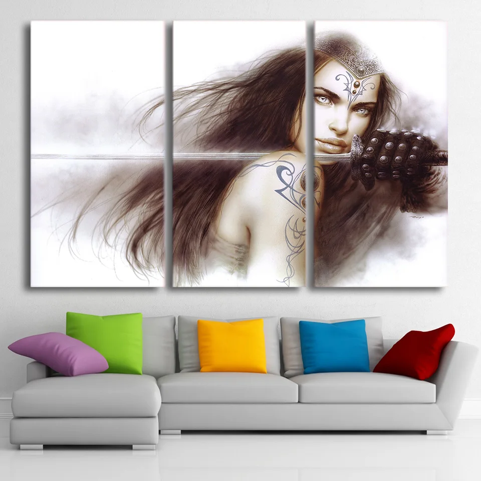 Hd Printed 3 Piece Luis Royo Art Girl Sword Canvas Painting Framed Wall Pictures For Living Room Sticker Bedroom Decoration | Дом и сад