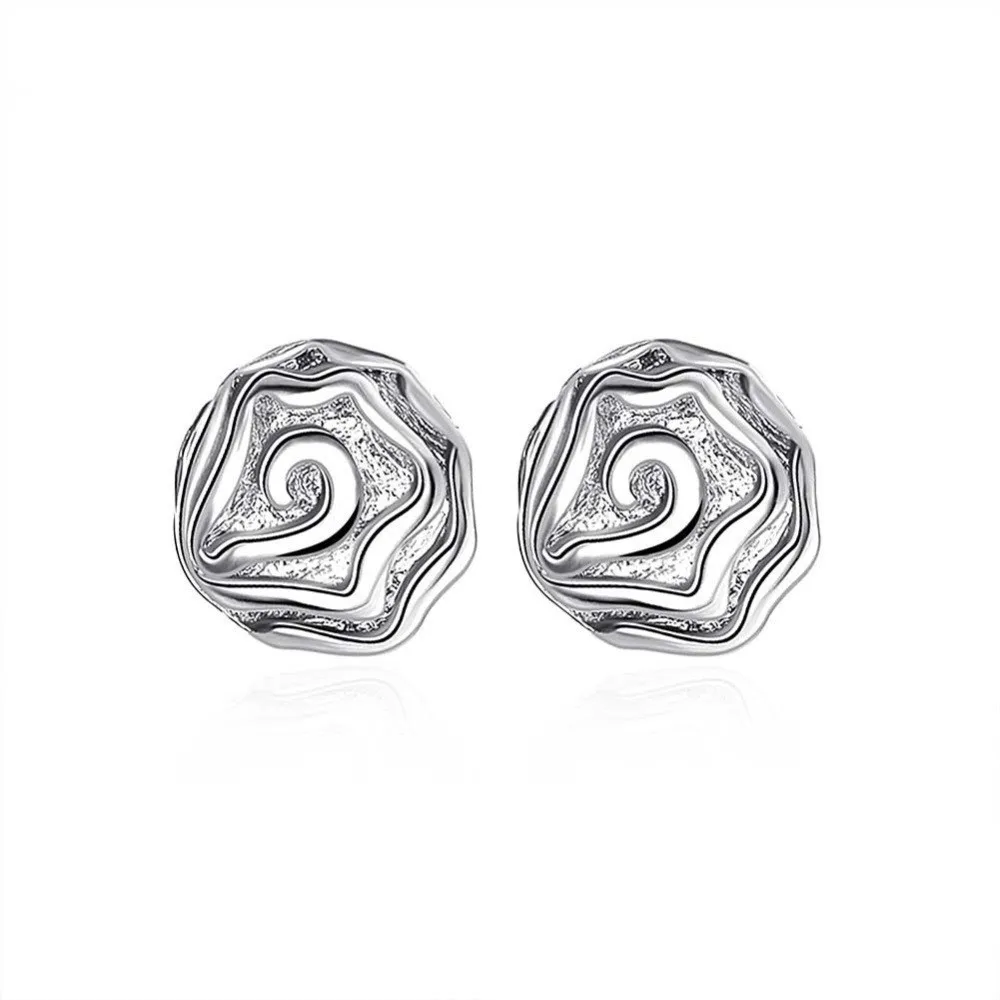 925 Silver Stud Earrings Female Stereoscopic Rose Flower Simple Sweet Bridal Wedding Earring Prevent Allergy Jewelry for Women | Украшения