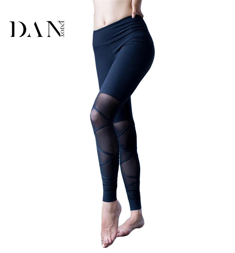 DANENJOY White Cross Fitness Athletic Leggings Black Strappy Mesh Patchwork Yoga Pants Sport Legging Nylon Dance Tights Workout | Спорт и