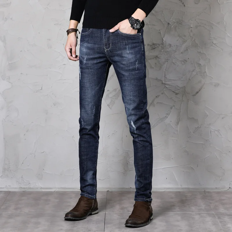 2019 New Design Men's Skinny Jeans Fashion Men Washed Feet Slim Fit Denim Pants Casual Classic Stretch Mid Boyfriend Male | Мужская