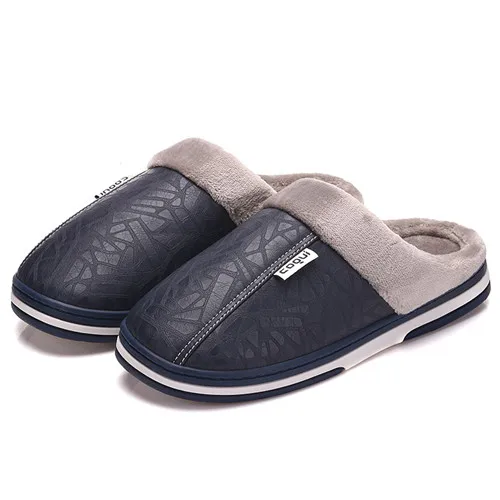 Navy Urbanfind для мужчин; зимние теплые домашние тапочки; большие размеры 45, однотонные ботинки из полиуретановой искусственной кожи, водонепроницаемые часы, мужские тапочки для взрослых - Цвет: Navy