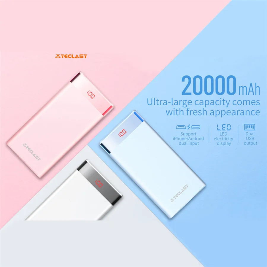 Teclast 20000 мАч power Bank двойной USB выход 8Pin и Micro вход мобильный внешняя батарея для