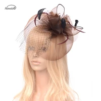 fashion brown color ladies women handmade mesh feather fascinators wedding ascot races party hair clips hat headdress headwear