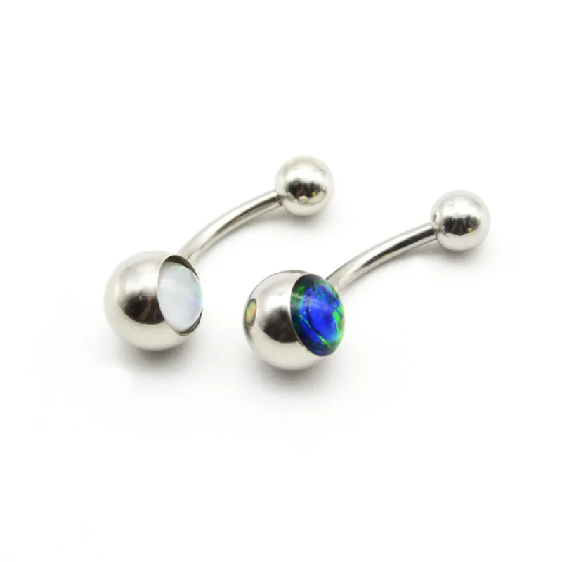 

New Style Opal Stone Belly Button Navle Ring Bar 14G Surgical Stainless Steel 10mm Fashion Body Piercing Jewelry