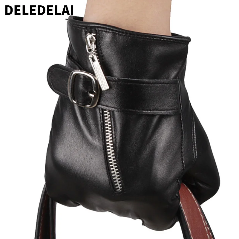 DELEDELAI Мужские кожаные перчатки молния мужской натуральная кожа овчины