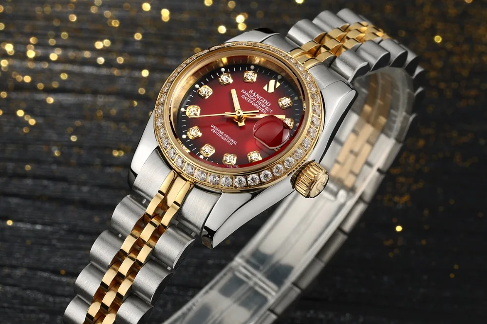 SANGDO черно красный циферблат автоматический самовсасывающий механизм высокое