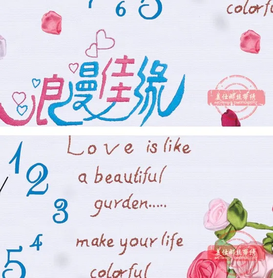 3D розы лента вышивка живопись часы ручной работы крестиком круг DIY рукоделие Wall Art