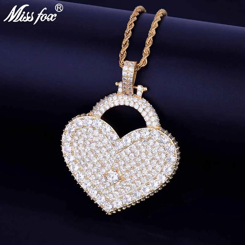 MISSFOX хип хоп любовь замок ожерелья на заказ для женщин и мужчин 24k позолоченный AAA