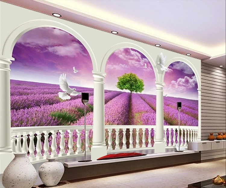 

Custom 3D photo wallpaper 3d large-scale mural lavender living room sofa bedroom TV backdrop romantic wallpaper