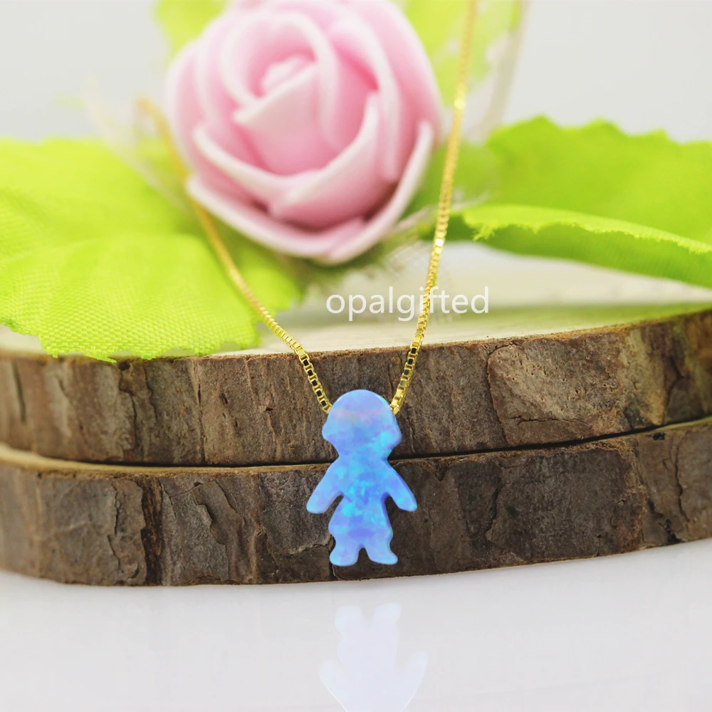 1pc Hot Selling Blue Boy Opal Pendant Necklace 925 Sterling Silver/ gold Chain Synthetic with wholesale price | Украшения и