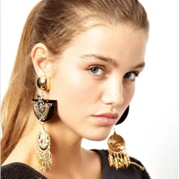 bohemian ethnic style design jewelry hollow flower rhinestone feather tassels dangle long drop earrings women wedding jewelry