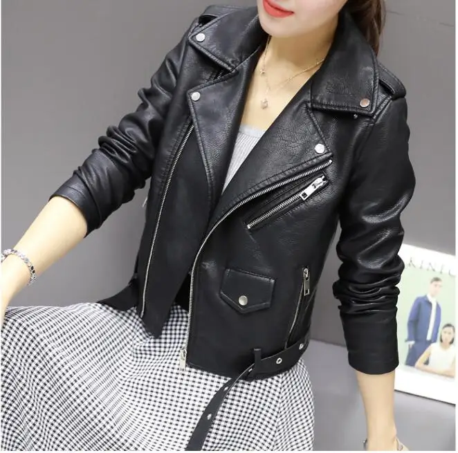 Женская куртка короткая PU кожаные пальто с длинным рукавом ПР Повседневное