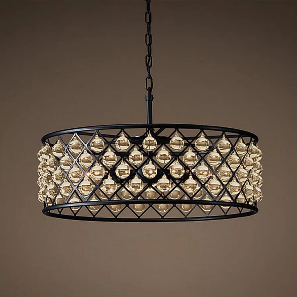 led e14 American Iron Crystal Black Clear Round Lustre Chandelier Lighting Suspension Luminaire Lampen For Foyer | Лампы и освещение