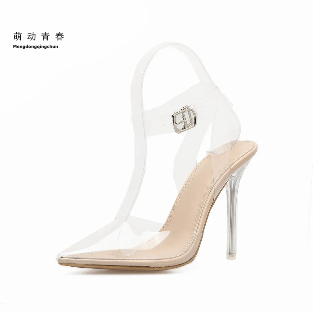 Women Sandals 2018 Fashion Transparent Pointed Toe Clear High Heels Pumps Stilettos Slingback PVC Wedding Dress Shoes Summer | Обувь