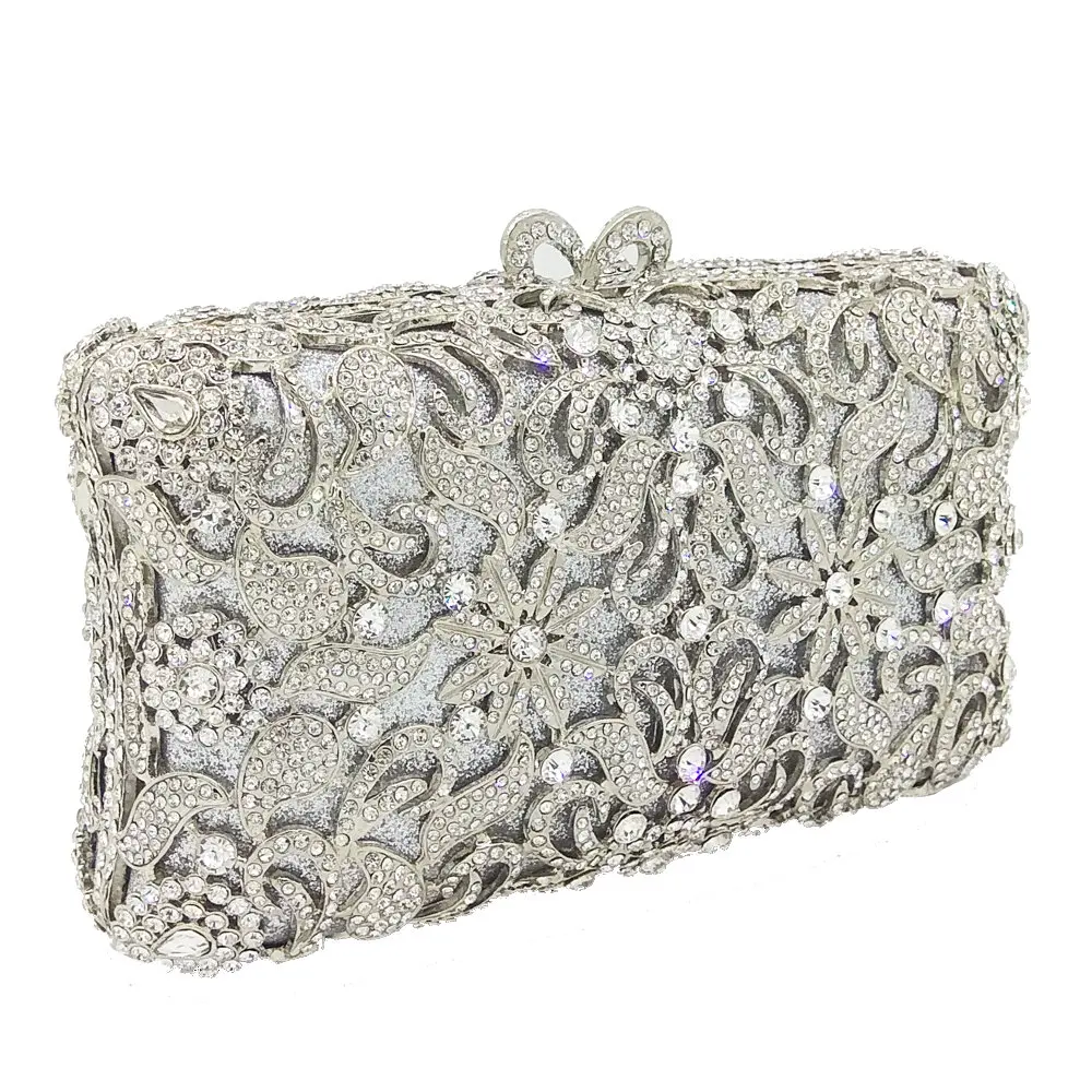 Boutique De FGG элегантный цветочный женский вечерний кошелек с золотыми кристаллами и сумочка для невесты, клатч с бриллиантами, сумка для свадебной вечеринки