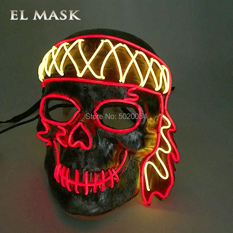 

GZYUCHAO EL Skull Light Up Glowing Mask Pirate Cosplay Horror Face LED Luminous Mask For Halloween Night Glowing Party